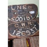 TWO PART PAINTED CAST METAL RAILWAY PLAQUES