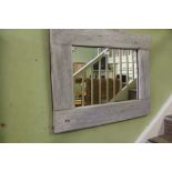 A SHABBY CHIC PAINTED DRIFTWOOD FRAMED RECTANGULAR PLAIN PLATE WALL MIRROR