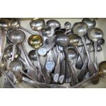 A BOX CONTAINING A SINGLE OWNER COLLECTION OF SILVER SALT SPOONS VARIOUS