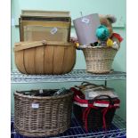 FOUR BASKETS CONTAINING DOMESTIC COLLECTABLES to include pictures & prints