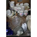 A BOX CONTAINING A LARGE SELECTION OF DOMESTIC POTTERY & GLASSWARE to include a selection of Royal