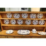 A SELECTION OF 19TH CENTURY FLORAL DECORATED POTTERY DINNERWARES, to include one piece of Masons