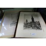 TWO ENGRAVINGS BY JAMES PRIDDY one featuring Danzy Mill, the other Banbury Cross, each glazed and