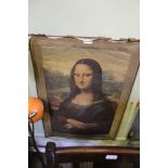 A HANGING TAPESTRY PRINTED WITH AN IMAGE OF THE MONA LISA