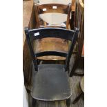 TWO PLAIN OXFORD DOUBLE BAR BACK SOLID SEATED CHAIRS, one later painted