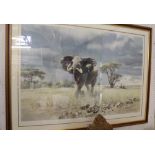 AFTER DONALD GRANT A LIMITED EDITION COLOURED PRINT OF A CHARGING BULL ELEPHANT, produced by Venture