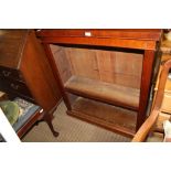 A LATE 19TH CENTURY MAHOGANY FINISHED OPEN FRONT ADJUSTABLE BOOKCASE on plinth base