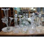 A DECORATIVE TABLE EPERGNE, together with seven glass decanters & stoppers