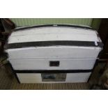 A PART PAINTED DOME TOPPED STEAMER TRUNK