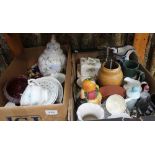 TWO BOXES HOUSING A SELECTION OF DOMESTIC & COLLECTABLE POTTERY & GLASSWARE