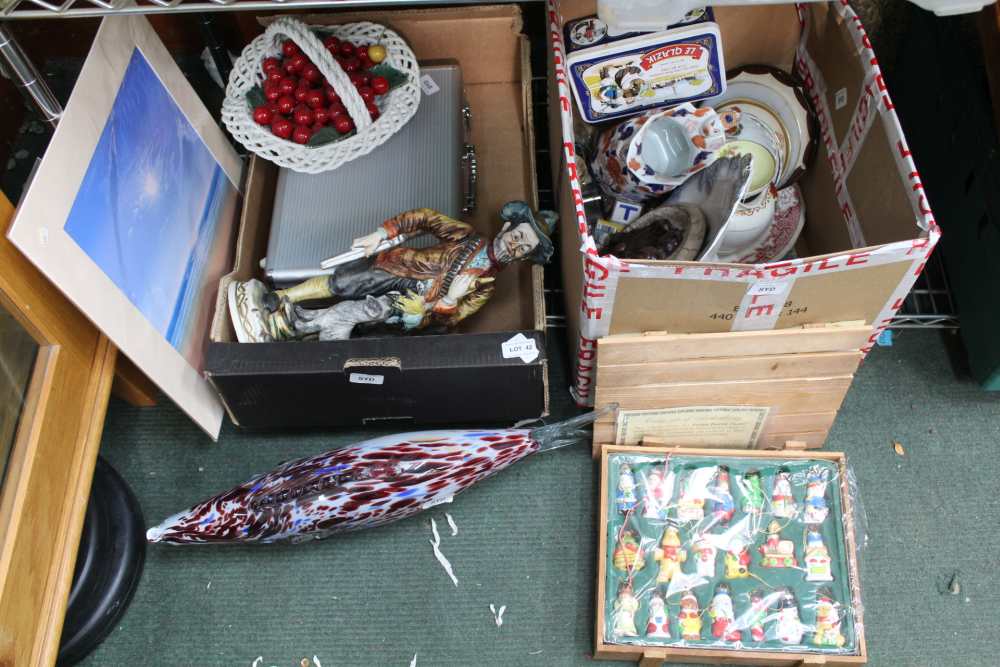 TWO BOXES HOUSING A WIDE SELECTION OF DOMESTIC ITEMS VARIOUS to include Christmas decorations