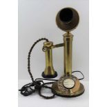 AN EARLY 20TH CENTURY BRASS CANDLESTICK FORM TELEPHONE, 'Stratford-Upon-Avon' dial, converted to