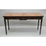 AN ADAMESQUE MAHOGANY RECTANGULAR TOPPED SERVING TABLE supporting on four square formed reeded