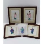 A COLLECTION OF FIVE 19TH CENTURY CHINESE PITH PAPER PAINTINGS, each of a single standing figure,
