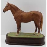 A ROYAL WORCESTER 'HYPERION' CERAMIC RACE HORSE, modelled by Doris Lindner, on wooden base, 23cm