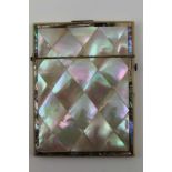 A VICTORIAN MOTHER OF PEARL & ABALONE VISITING CARD CASE of rectangular form, side hinged with