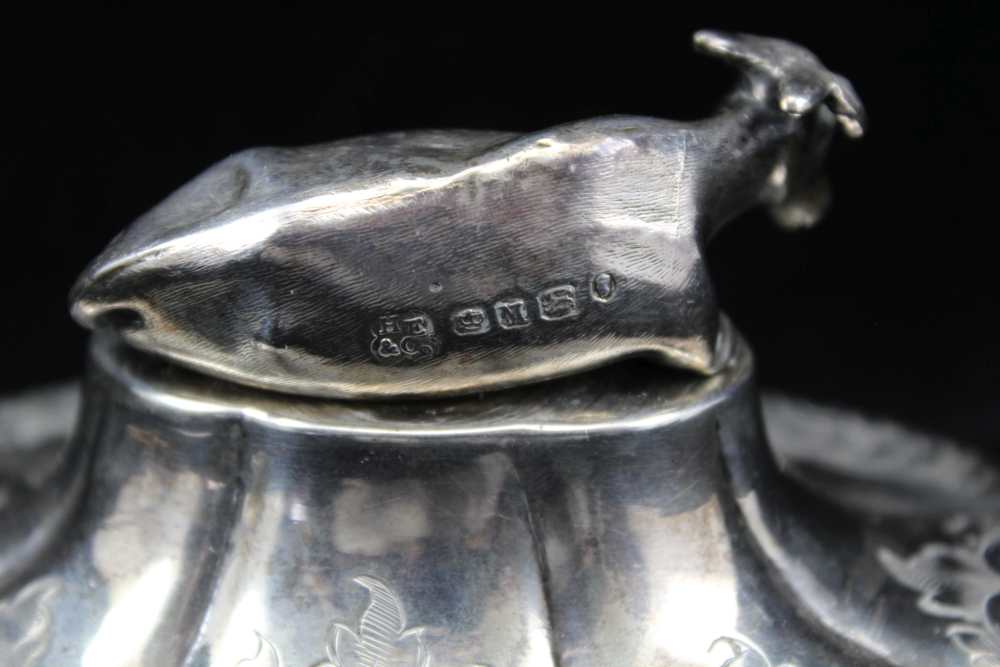 HAWKESWORTH, EYRE & CO. A MID 19TH CENTURY SILVER LIDDED GLASS BUTTER DISH, the cover with cow - Image 3 of 3