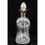 WALKER & HALL A SILVER MOUNTED CUT GLASS GLUG DECANTER, with four pourer neck, hallmarked