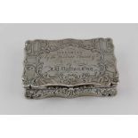 EDWARD SMITH A MID VICTORIAN SILVER SNUFF BOX, the hinged lid with presentation inscription, all