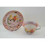 A LARGE ROYAL STAFFORDSHIRE POTTERY CUP & SAUCER, with hand painted polychrome decoration in the