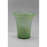 AN ART GLASS VASE of Monart type, cylindrical form with flared rim and green swirl decoration,