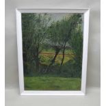 G. VIVIS 'Landscape Study', Oil on canvas, 141cm x 90cm, signed in later white painted frame