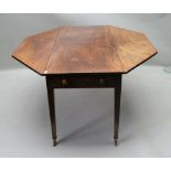 A 19TH CENTURY MAHOGANY LARGE SIZE PEMBROKE DESIGN TABLE, the leaves canted to form an octagonal