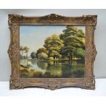 ALEX LeFORT (1908-1954) 'River Landscape', Oil painting on canvas, signed, 50cm x 60cm, in ornate