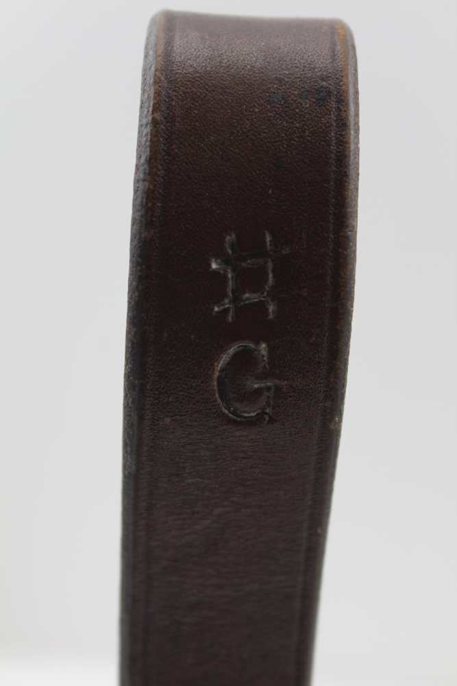 A SET OF SIX HAND BELLS, with butler straps, the leather caps embossed 'GW', (Probably for the - Image 5 of 5