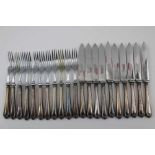 C H BEATSON A SET OF 10 SILVER HANDLED DESSERT KNIVES & FORKS, having stainless steel blades,