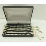 THREE VARIOUS PEARL NECKLACES, includes one with 9ct gold clasp and pearl pendant dropper (3)