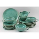 ANTON LANG German studio potter and actor (1875-1938) A GREEN GLAZED TERRACOTTA TEA SET FOR SIX