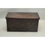 A POSSIBLE LATE 17TH / EARLY 18TH CENTURY BOX COFFER of plain planked construction, having later