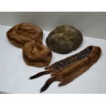 THREE FUR LADY'S HATS; including two mink, one labelled "Hermine, Paris" and a mink collar (4)