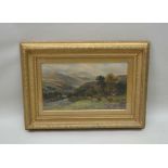 F ALLEN "Cattle in a Mountainous Landscape". Late 19th century Oil on canvas, signed, 29cm x 49cm,