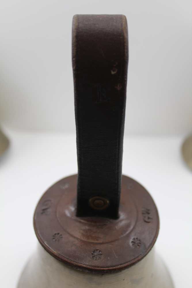 A SET OF SIX HAND BELLS, with butler straps, the leather caps embossed 'GW', (Probably for the - Image 3 of 5