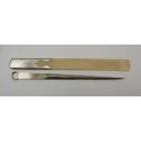 AN EARLY 20TH CENTURY SILVER HANDLED IVORY BLADED PAGE TURNER, London 1913, 32.5cm long, and a