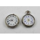 TWO VICTORIAN LADY'S POCKET WATCHES having chased cases and decorative enamel dials