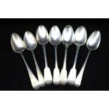 A COLLECTION OF SEVEN VARIOUS TABLE/SOUP SPOONS, various makers and assay marks, mixed Old English