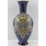 A ROYAL DOULTON STONEWARE VASE, of baluster form, incised and applied decoration, stylised leaf