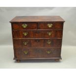 A LATE 18TH CENTURY WALNUT & MAHOGANY FIVE DRAWER CHEST, having decorative inlaid top, crossbanded