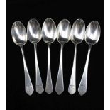 THOMAS STREETIN A SET OF SIX 19TH CENTURY BRITANNIA STANDARD SILVER COFFEE/TEA SPOONS, of rat tail