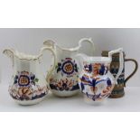 A DOULTON SILICON EARTHENWARE JUG, buff ground with impressed blue banded decoration, 16cm high,