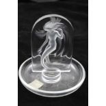 A LALIQUE CRYSTRAL GLASS RING TIDY, standing central panel with Naiad decoration, the circular