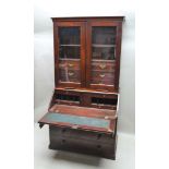 A 19TH CENTURY MAHOGANY BUREAU BOOKCASE, the top fitted two glazed doors, opening to reveal