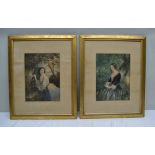 TWO 19TH CENTURY COLOURED GEORGE BAXTER PRINTS of ladies with their love letters in the woods,