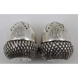 A PAIR OF VICTORIAN SILVER ACORN FORM CONDIMENTS, Sheffield 1886, combined weight; 51g