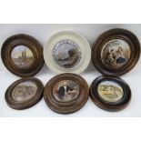 A COLLECTION OF SIX PRATT POT LIDS, each presented in turned wood frame, subjects include; 'The Chin