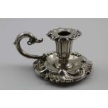 HENRY WILKINSON & CO. AN EARLY VICTORIAN CAST SILVER MINIATURE CHAMBER STICK DESIGN TAPER HOLDER