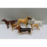 SIX VARIOUS BESWICK DOGS to include Champion Romany Rhinestone, 19cm (nose to tail)